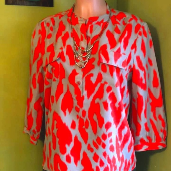 Parker lWomen Blouse Top Print Henley ▪️M - Picture 5 of 12